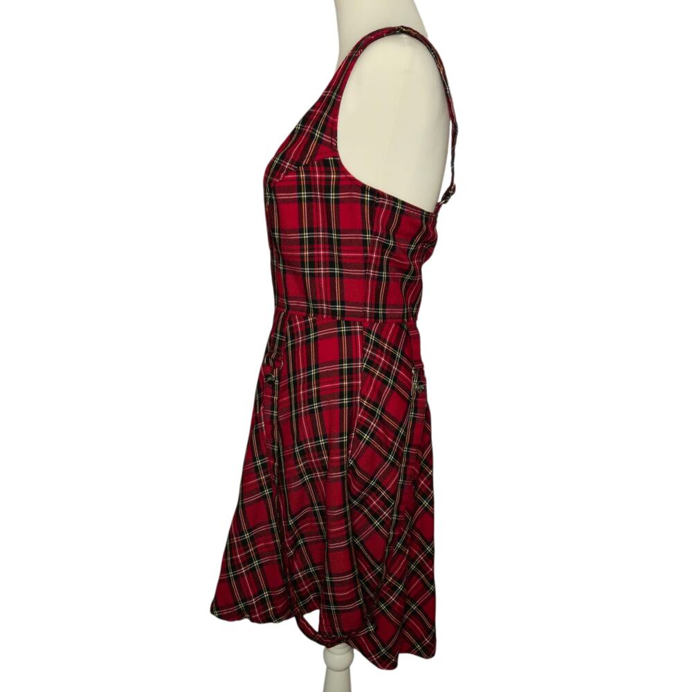 Tripp NYC Red Plaid Suspender Mini Dress M Y2k Punk Rocker Alt Emo Skater Girl - Picture 5 of 9